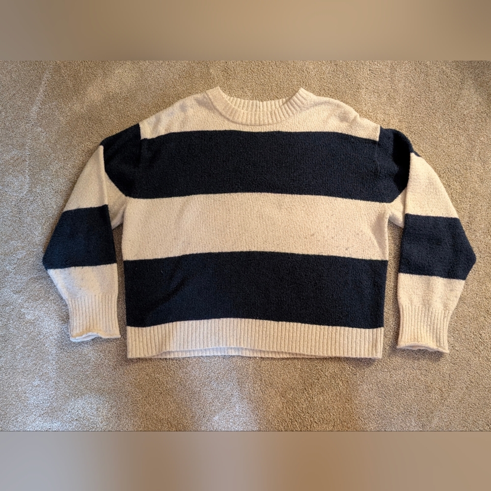 American Eagle Outfitters Cream And Navy Knit Sweater Size Laurge
